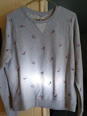 Lucky Brand Gray Crewneck Sweatshirt  with Pink Rose Embroidery